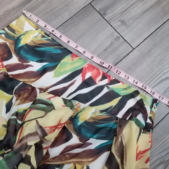 Chico's Womens Pleated Asymmetrical Skirt Sz 10 Multicolor Tropical Floral Flowy - Picture 6 of 11